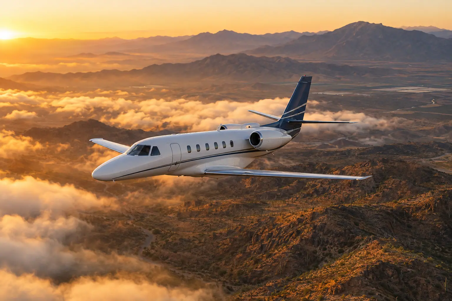 Midsize jet on the ramp